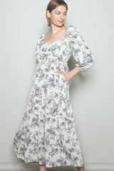 Cream Antique Floral Neck Maxi Dress