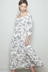 Cream Antique Floral Neck Maxi Dress