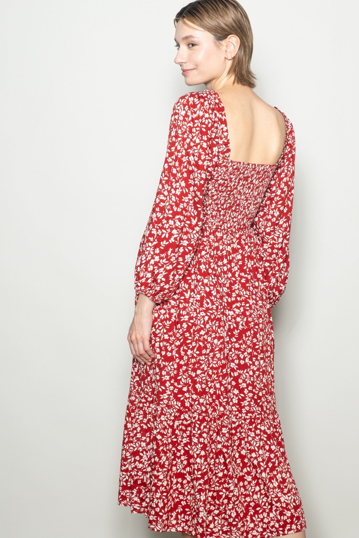 Red Floral Square Neck Maxi Dress
