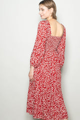 Red Floral Square Neck Maxi Dress