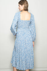 Dusty Blue Floral Square Neck Maxi Dress