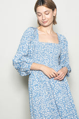 Dusty Blue Floral Square Neck Maxi Dress
