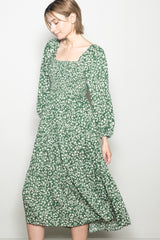 Green Floral Square Neck Maxi Dress