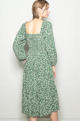 Green Floral Square Neck Maxi Dress