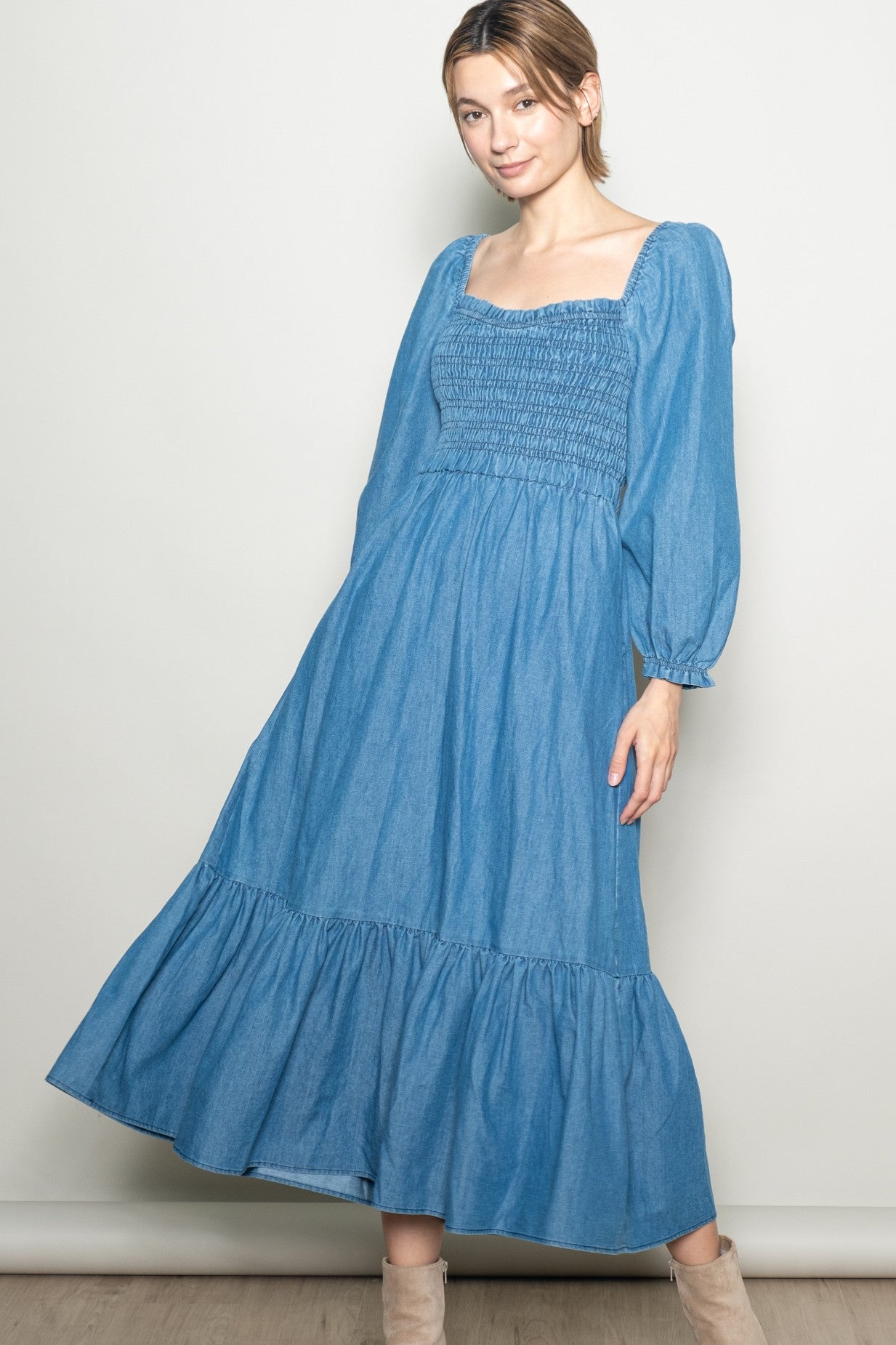 Denim Washed Sweetheart Maxi Dress