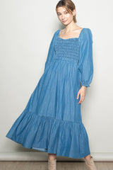 Denim Washed Sweetheart Maternity Maxi Dress