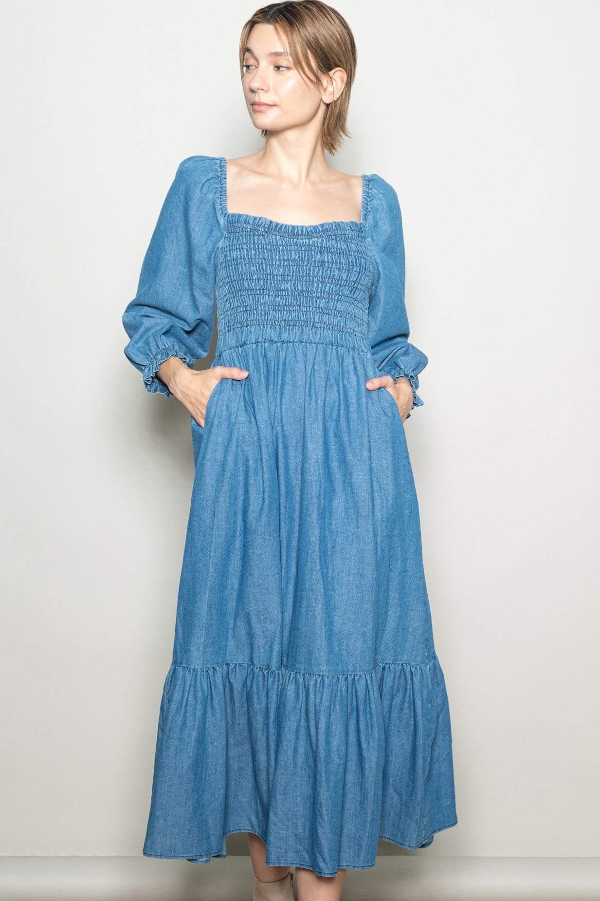 Denim Washed Sweetheart Maxi Dress