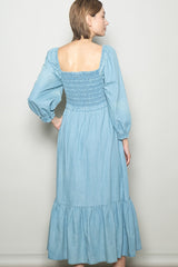 Light Denim Washed Sweetheart Maxi Dress