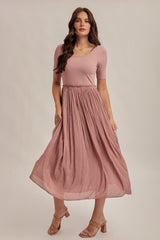 Mauve Scoop Neck Pleated Skirt Ballet Dress