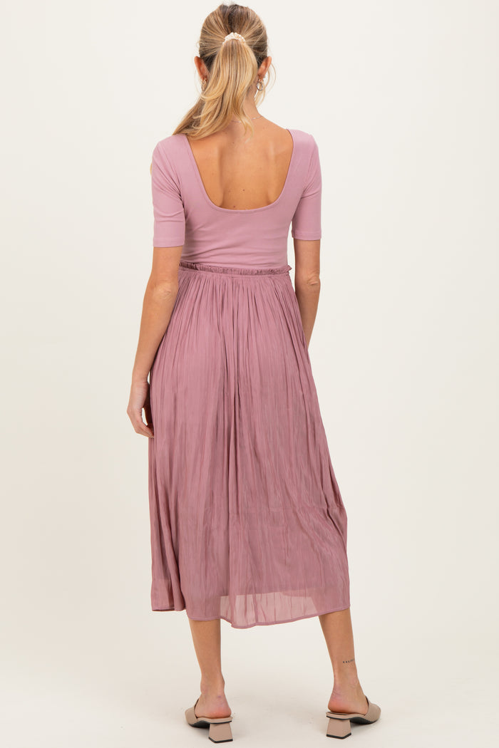 Mauve Scoop Neck Pleated Skirt Ballet Maternity Dress