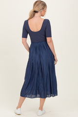Navy Scoop Neck Pleated Skirt Ballet Dress