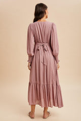 Rose Swiss Dot Button Down Maxi Dress