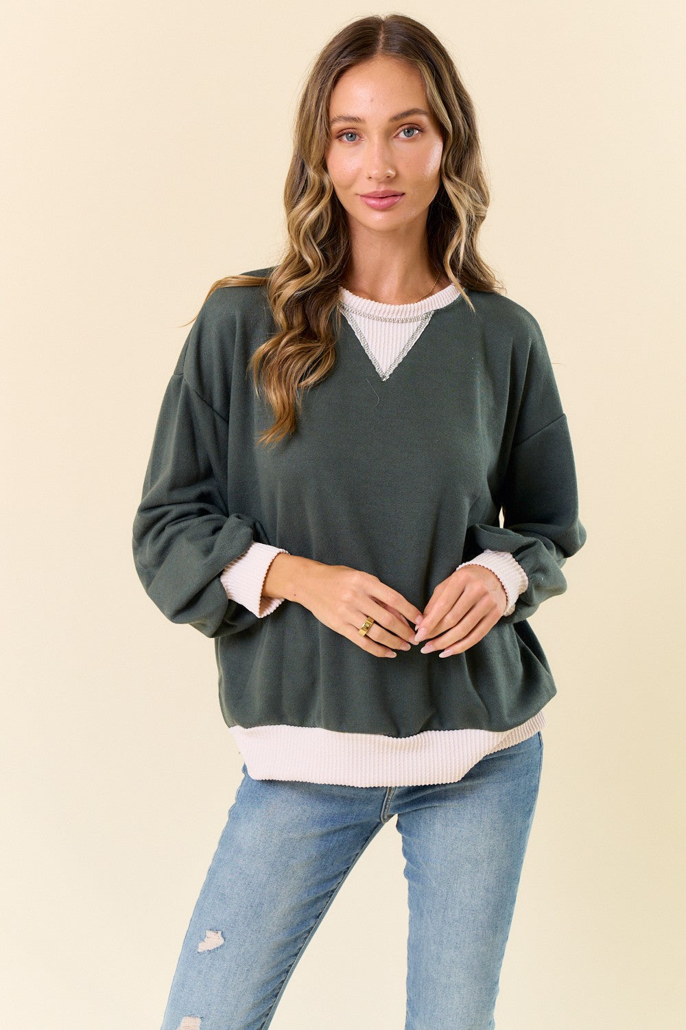 Olive French Terry Maternity Sweatshirt
