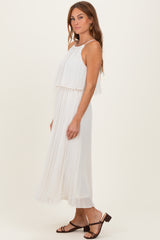 Cream Pleated Woven Midi Dress