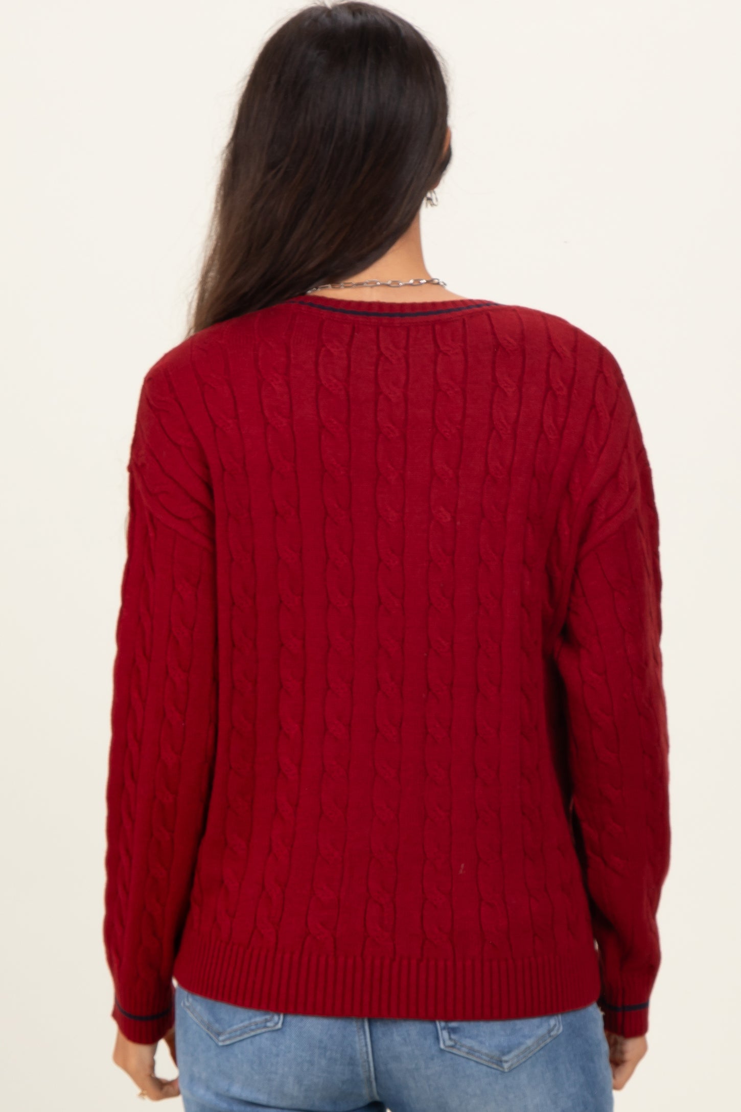 Red Chunky Cable Knit Sweater
