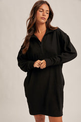 Black Brushed Quarter Zip Jersey Lounge Sweatshirt Dress