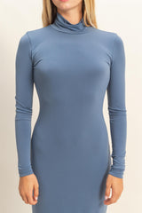Blue Turtleneck Long Sleeve Maxi Dress