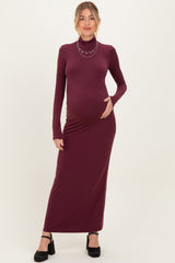 Burgundy Turtleneck Long Sleeve Maternity Maxi Dress