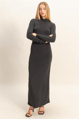 Black Turtleneck Long Sleeve Maxi Dress