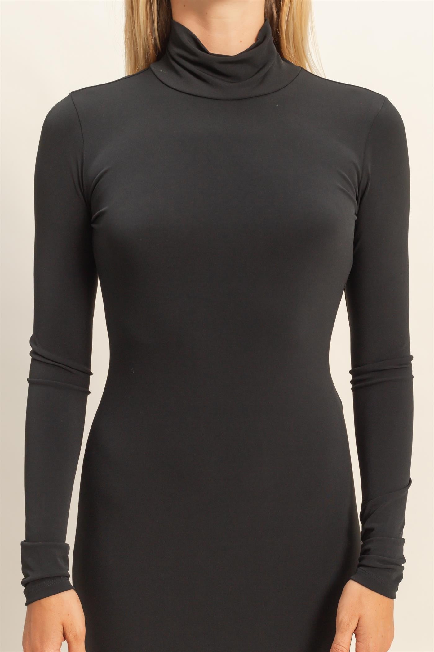 Black Turtleneck Long Sleeve Maxi Dress