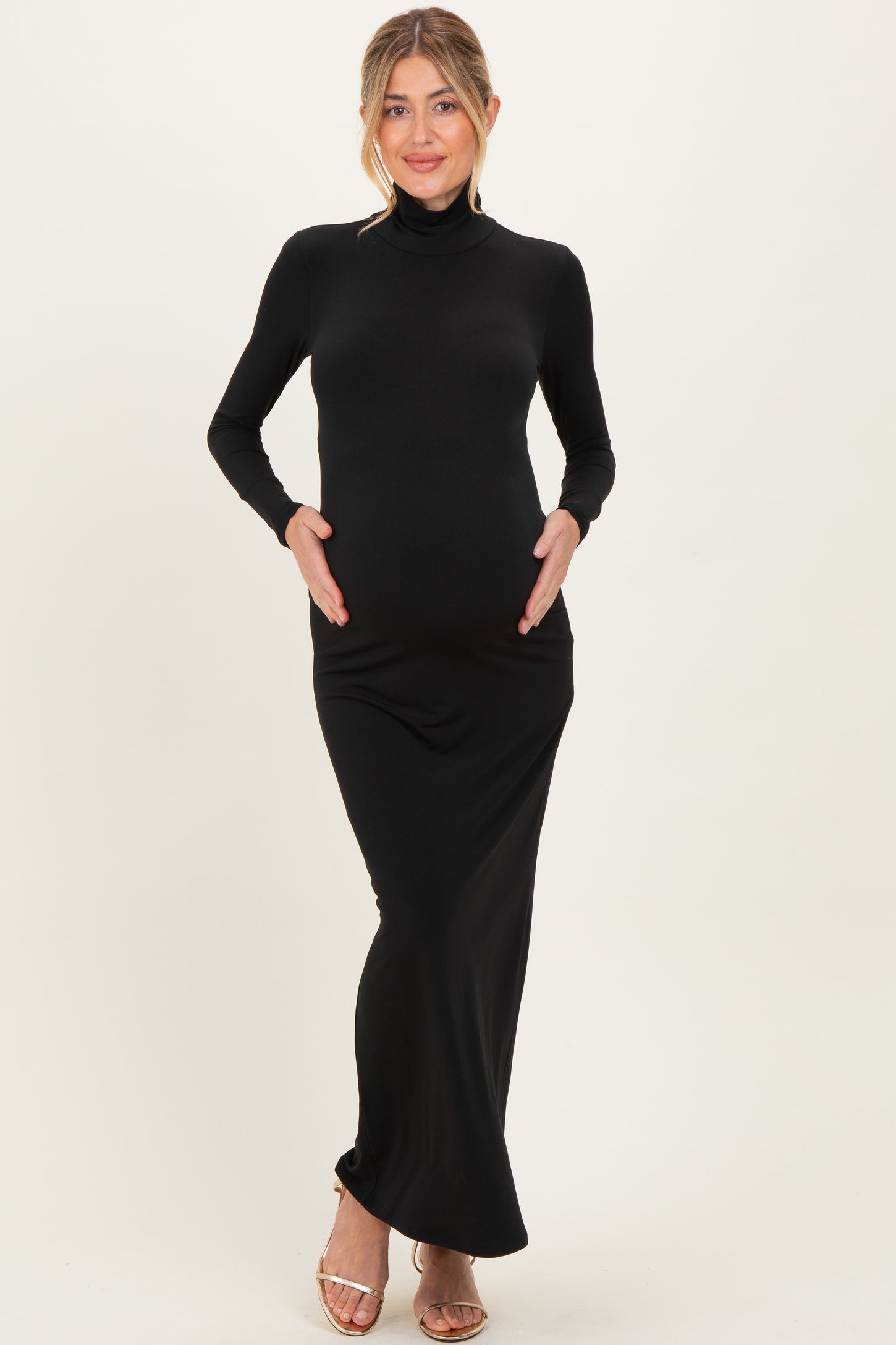 Black Turtleneck Long Sleeve Maternity Maxi Dress