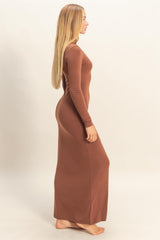 Camel Turtleneck Long Sleeve Maxi Dress