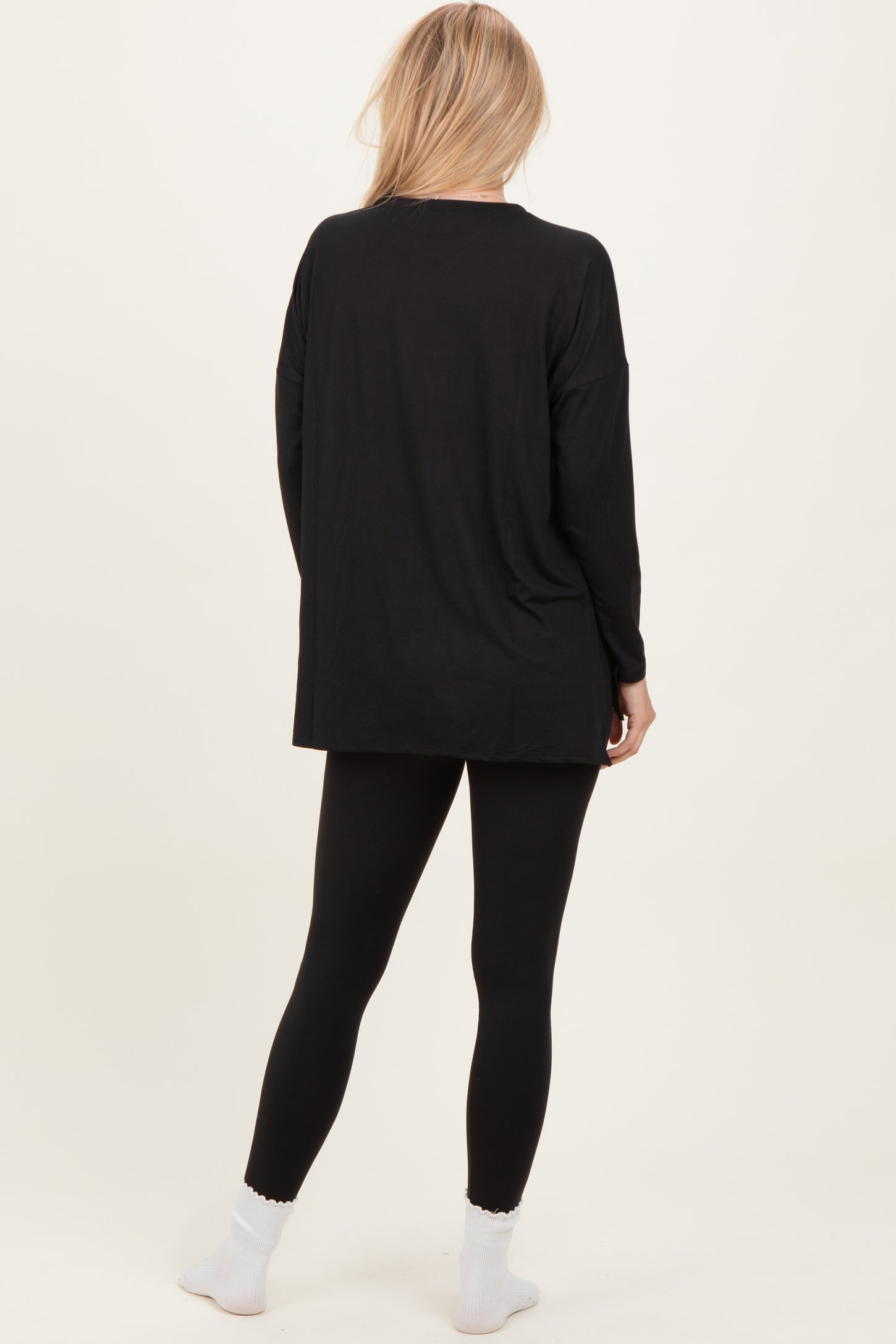 Black Brushed Knit Oversized Top and Legging Set