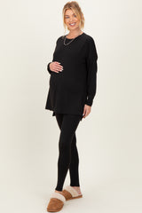 Black Brushed Knit Maternity Oversized Top and Legging Set