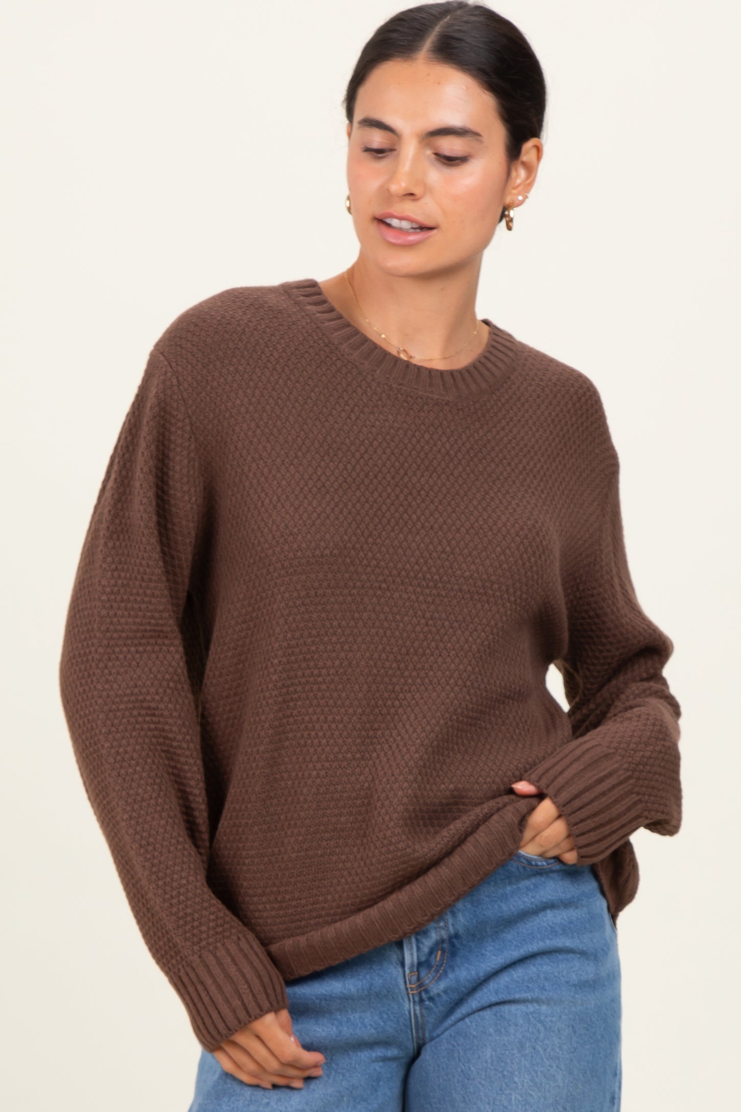 Brown Knit Pullover Sweater