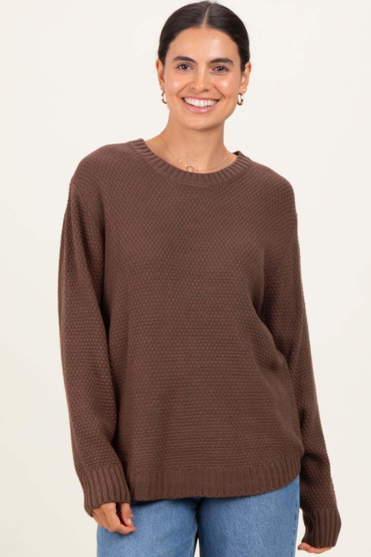 Brown Knit Pullover Maternity Sweater
