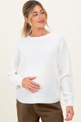 Ivory Waffle Knit Rounded Hem Maternity Sweater
