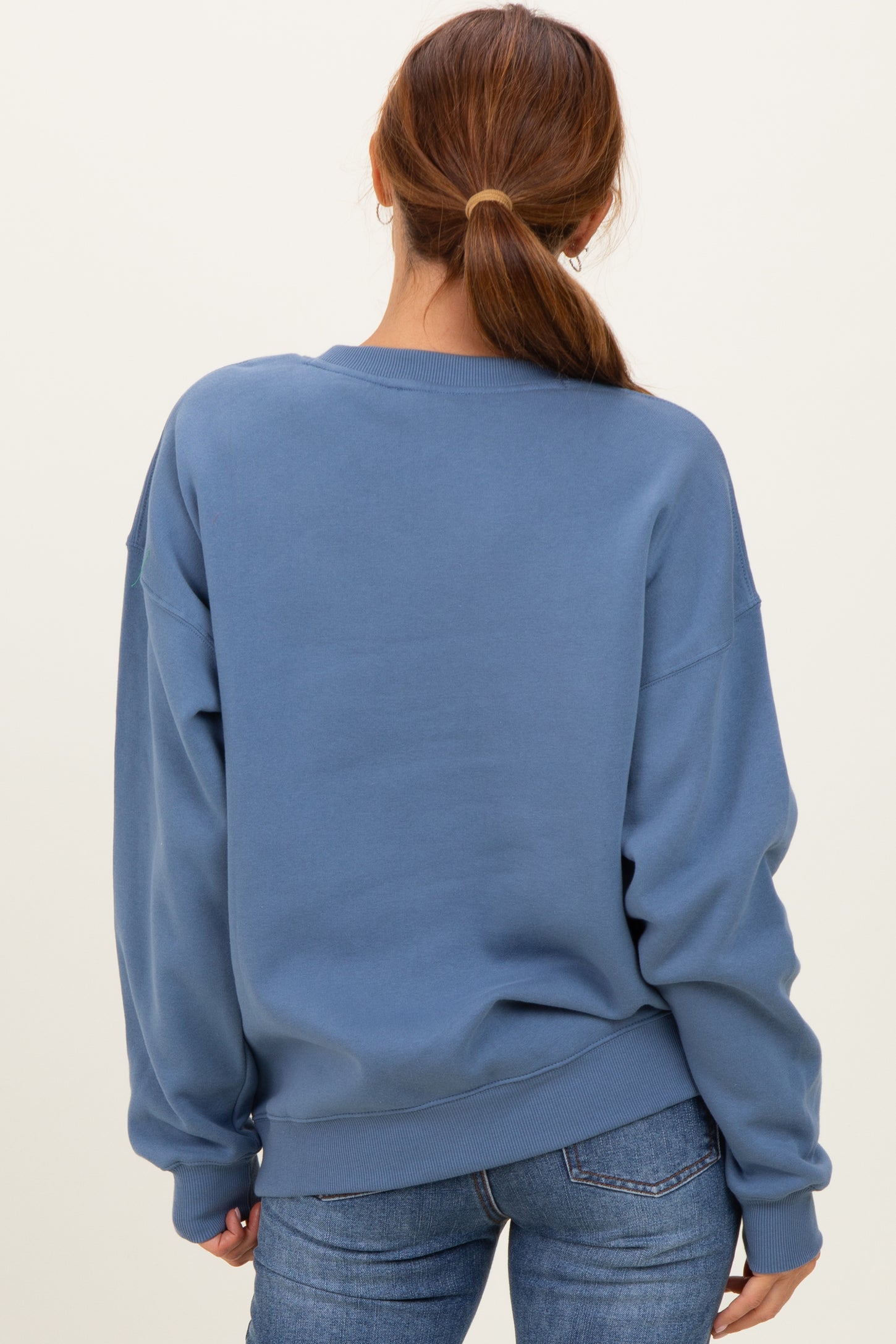 Dusty Blue  Fleece Crew Neck Relaxed Fit Sweatshirt