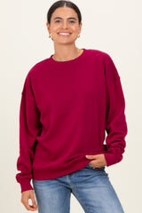 Burgundy Fleece Crew Neck Relaxed Fit Maternity Sweatshirt