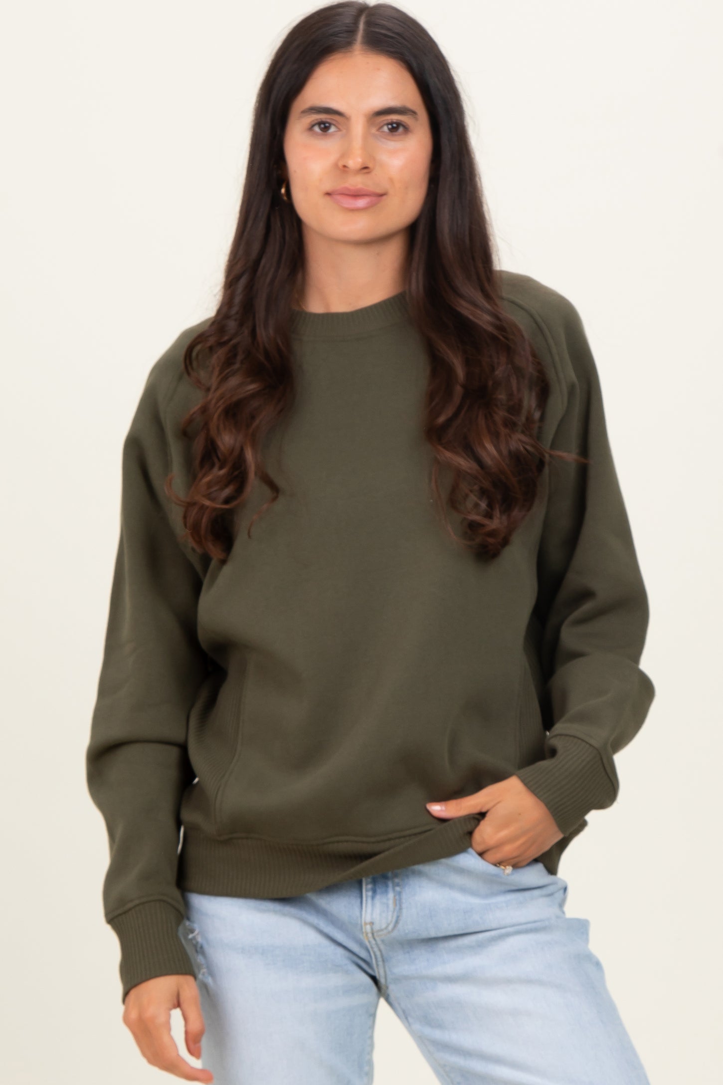Dark Olive Fleece Maternity Sweatshirt