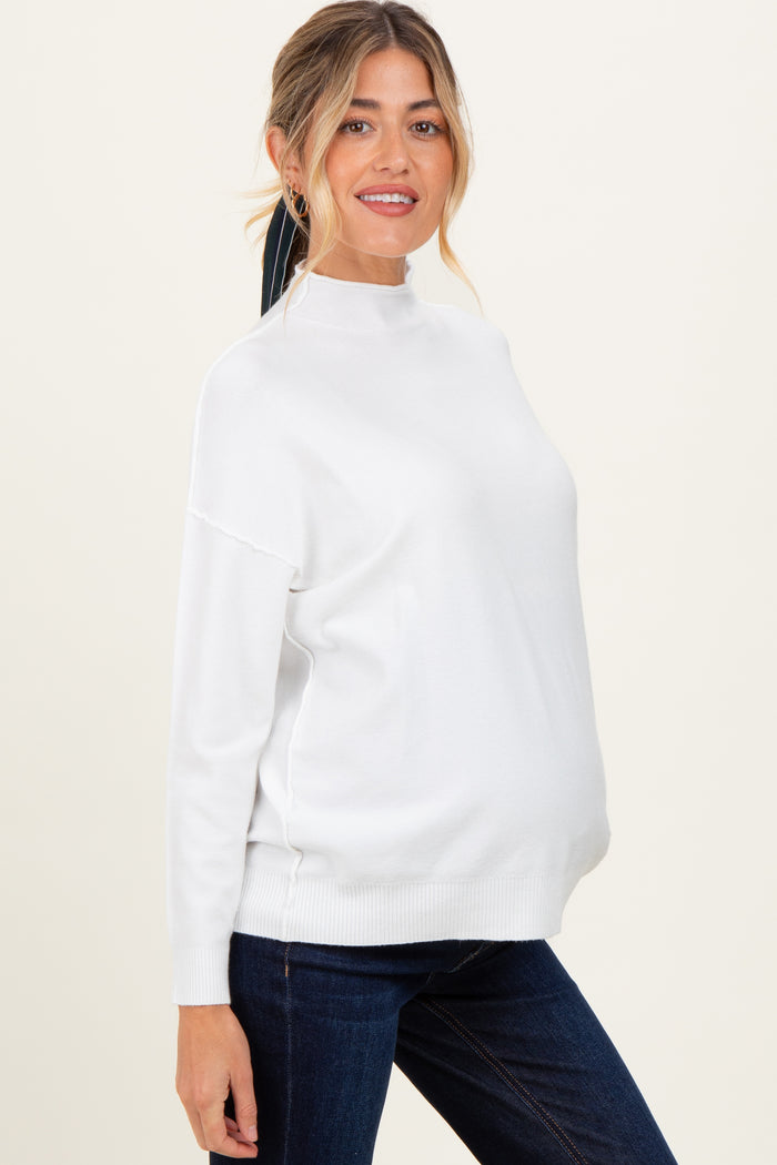 Ivory Mock Neck Exposed Seam Maternity Sweater