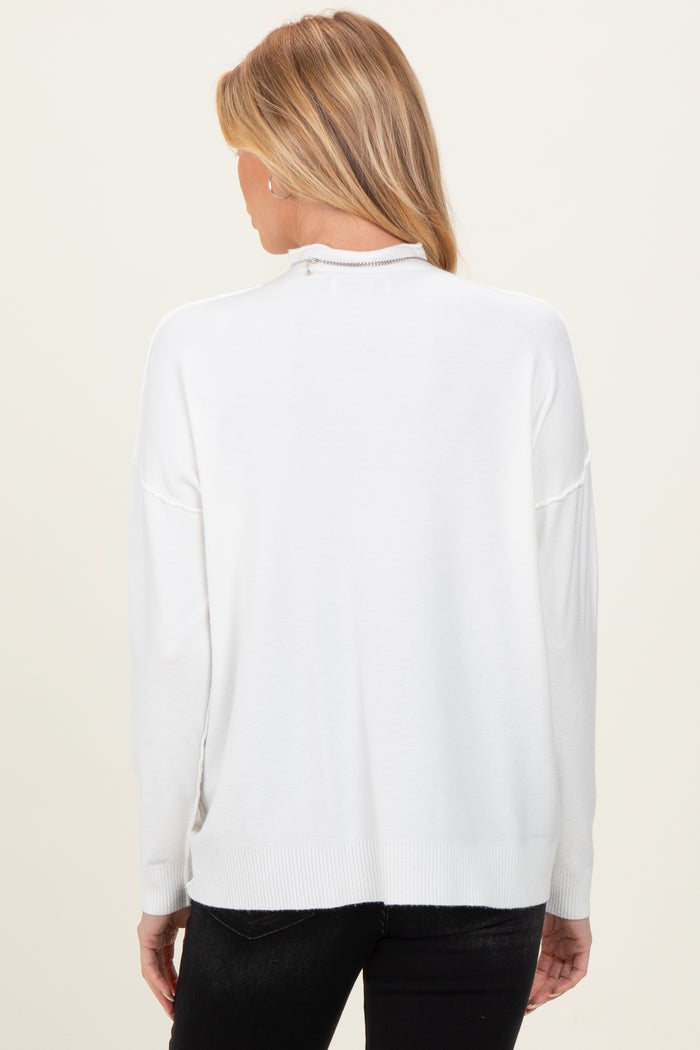 Ivory Mock Neck Exposed Seam Maternity Sweater