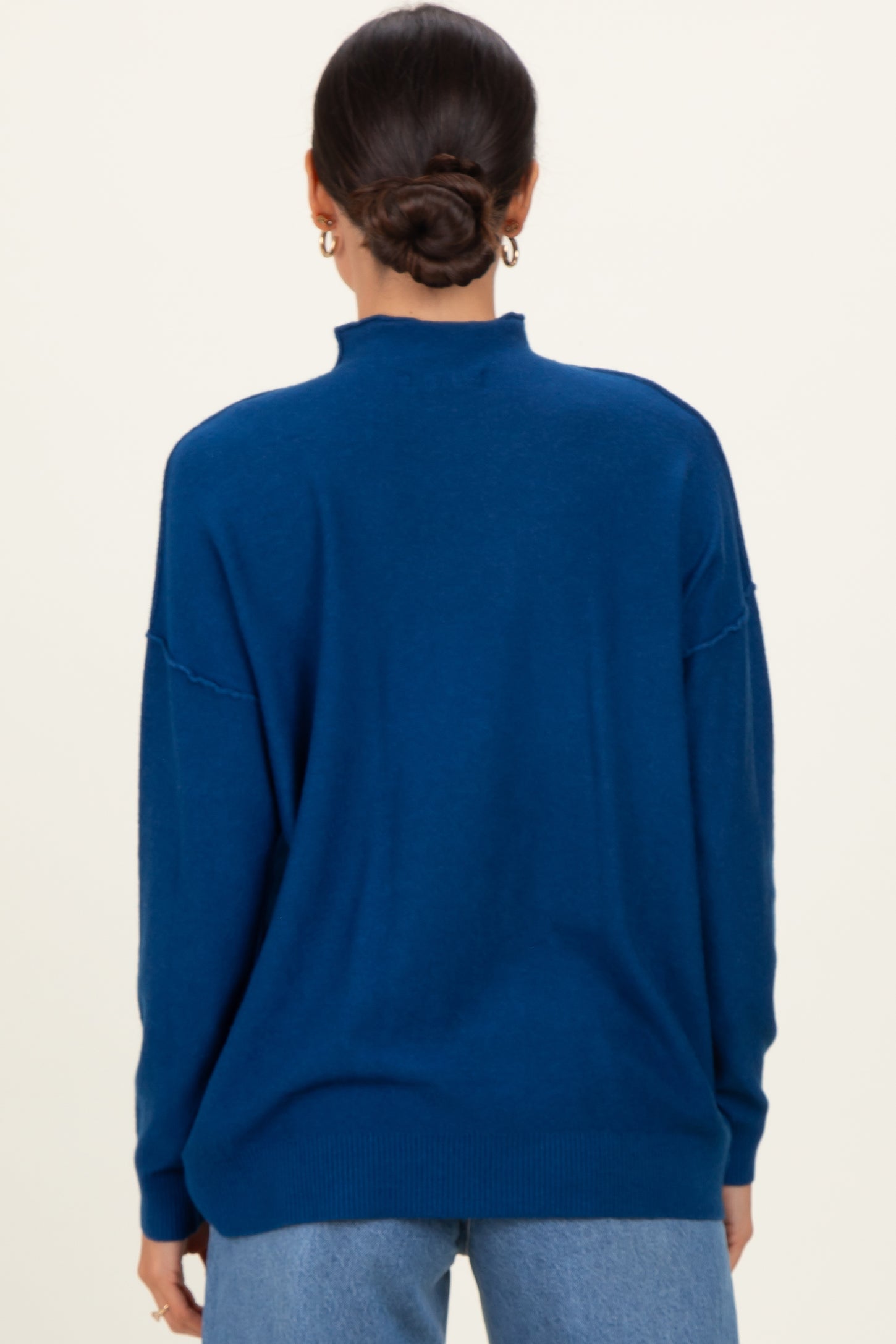 Navy Mock Neck Exposed Seam Sweater