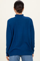 Navy Mock Neck Exposed Seam Sweater