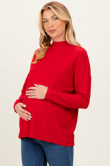 Red Mock Neck Exposed Seam Maternity Sweater