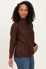 Brown Mock Neck Exposed Seam Sweater