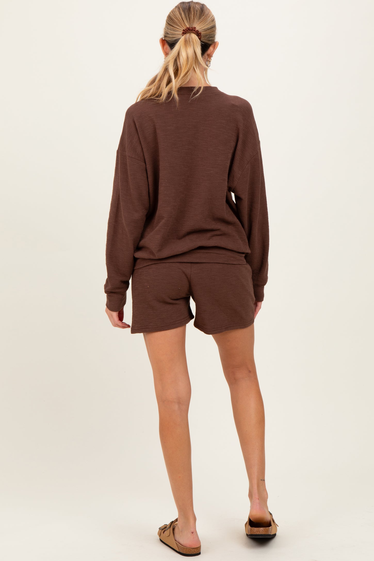 Brown Maternity Pullover & Shorts Set