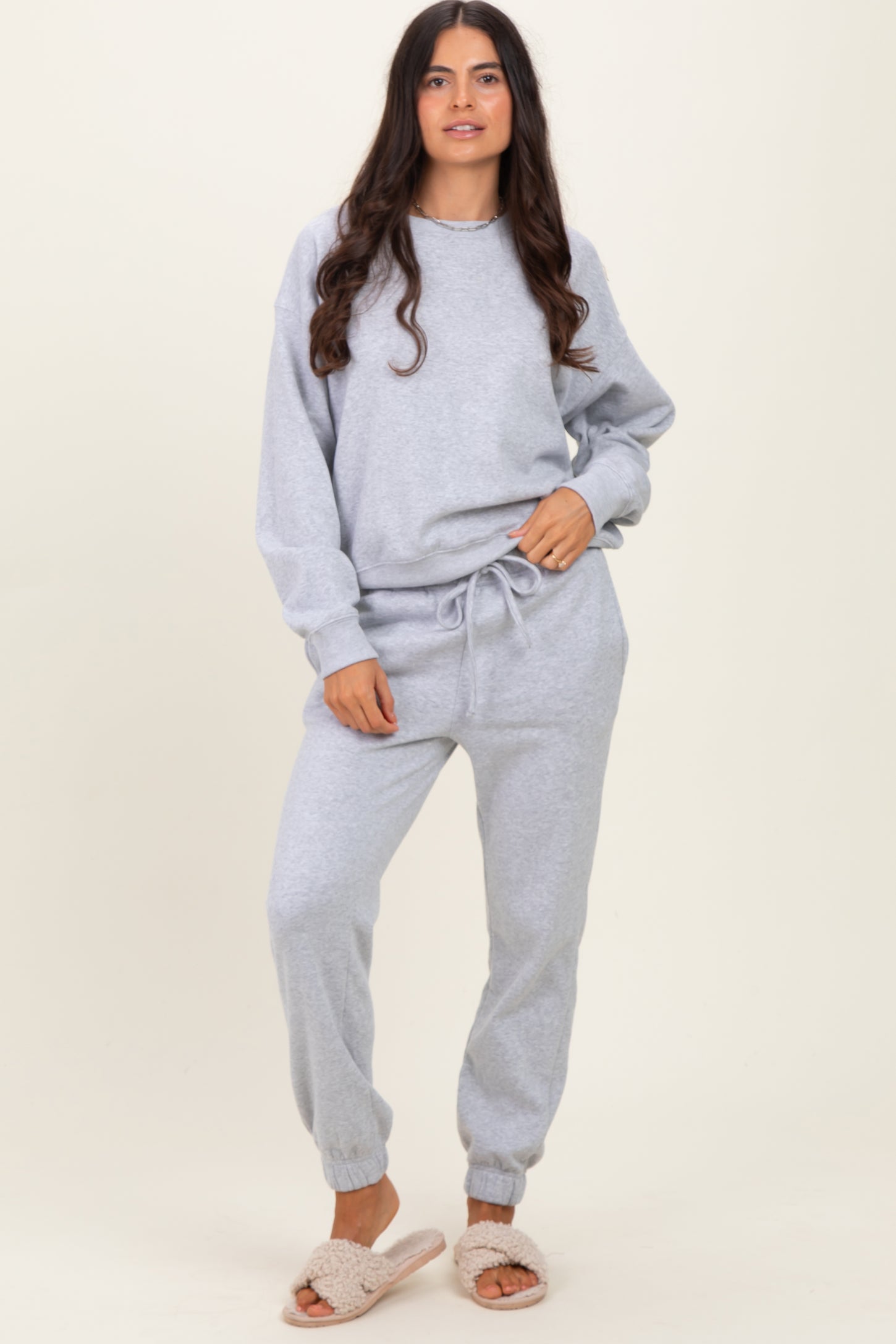 Heather Grey Fleece Long Sleeve Pullover & Jogger Set