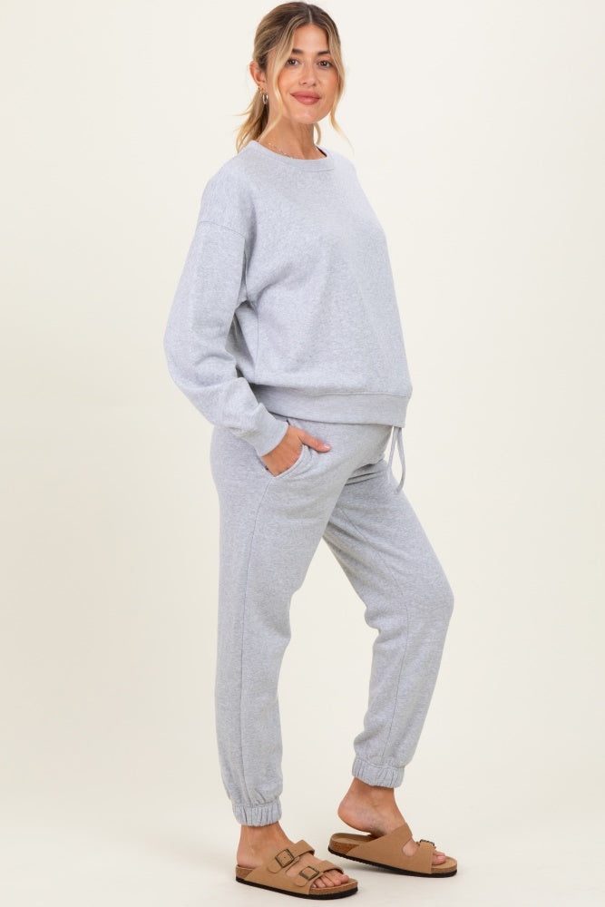 Heather Grey Fleece Long Sleeve Maternity Pullover & Jogger Set