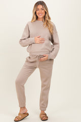 Light Mocha Fleece Long Sleeve Maternity Pullover & Jogger Set