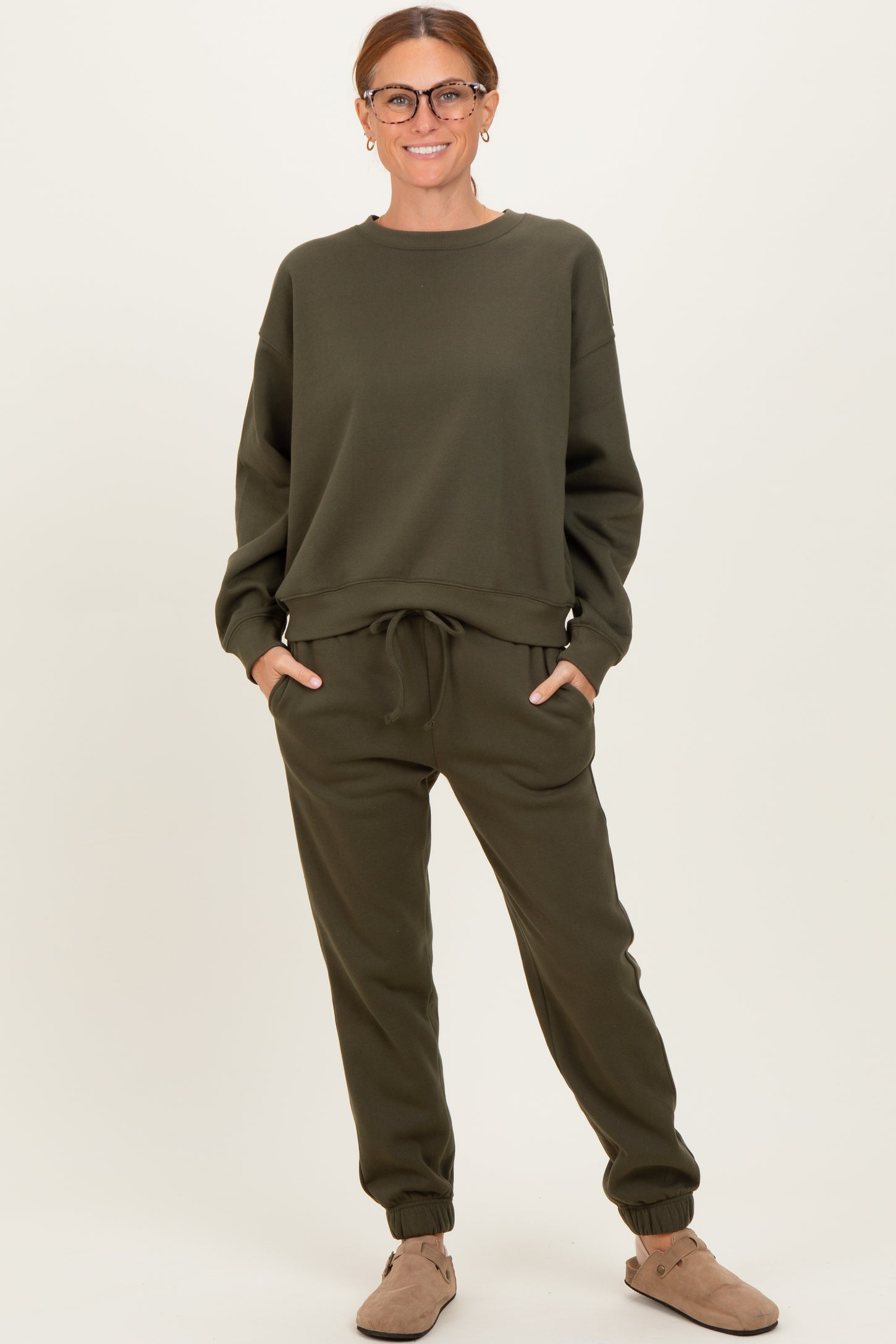 Olive Fleece Long Sleeve Pullover & Jogger Set
