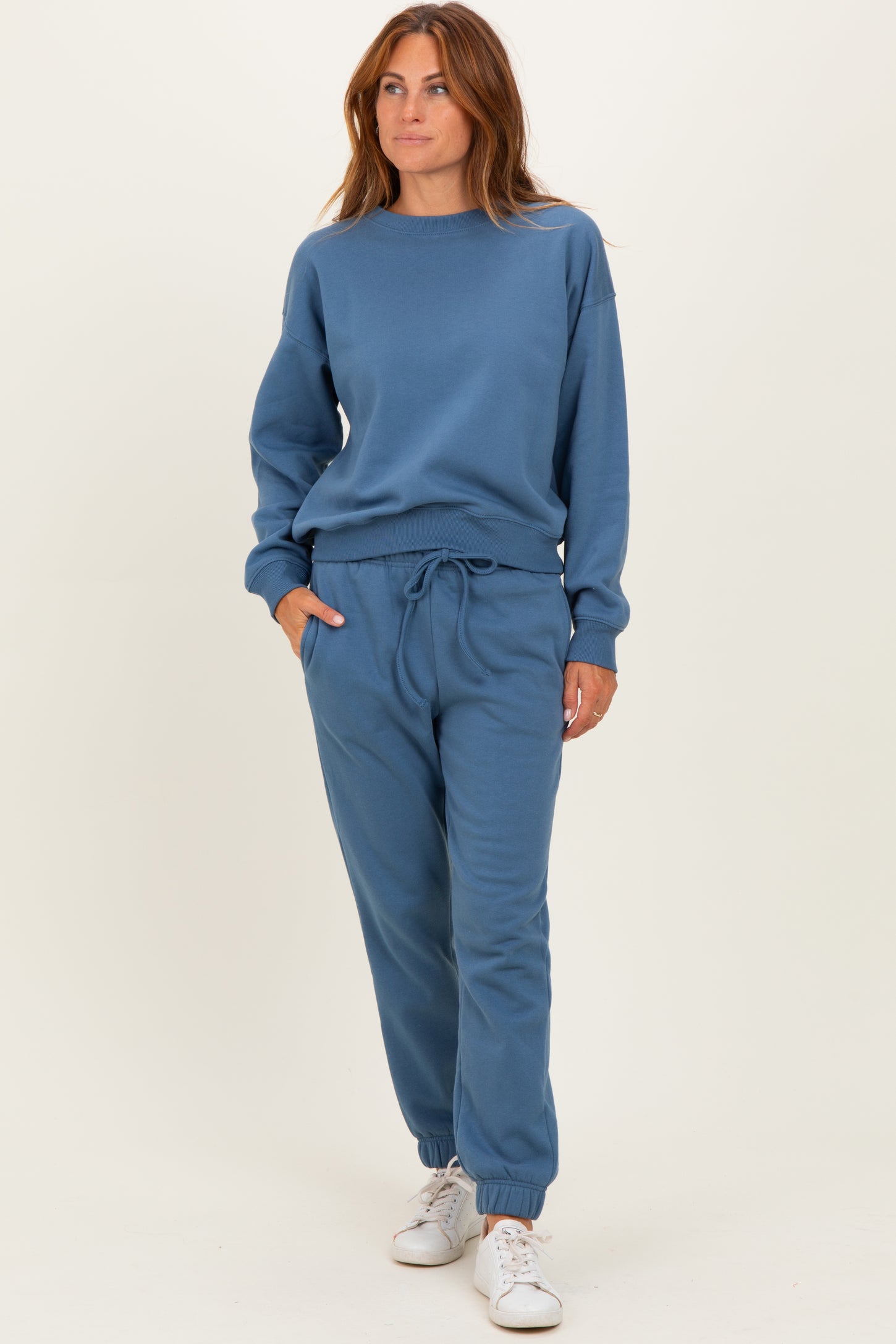 Dusty Blue Fleece Long Sleeve Pullover & Jogger Set