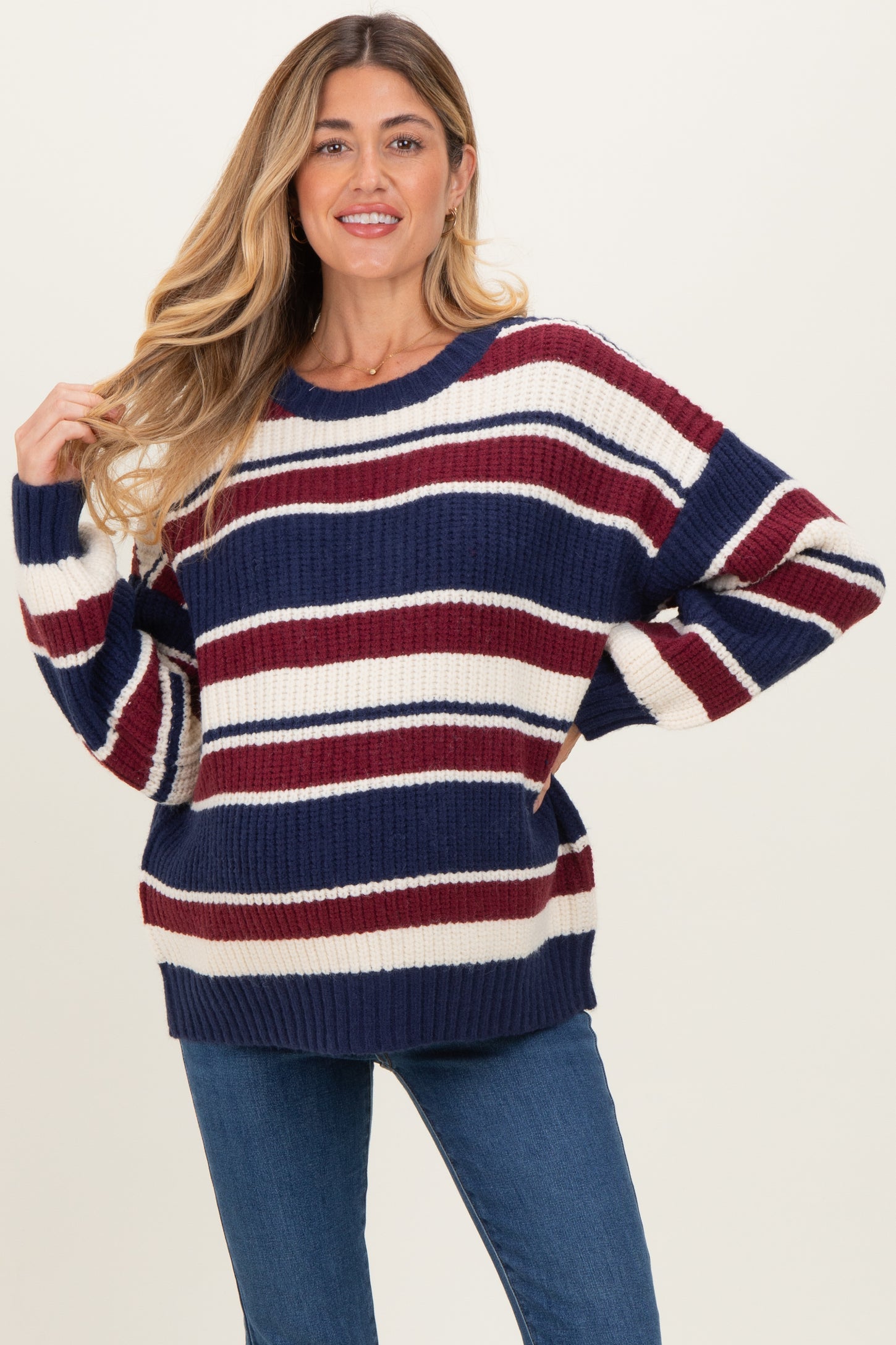 Multicolor Striped Chunky Knit Maternity Sweater