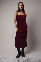 Burgundy Velvet Sleeveless Side Slit Maternity Midi Dress
