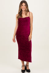Burgundy Velvet Sleeveless Side Slit Maternity Midi Dress