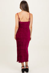 Burgundy Velvet Sleeveless Side Slit Maternity Midi Dress